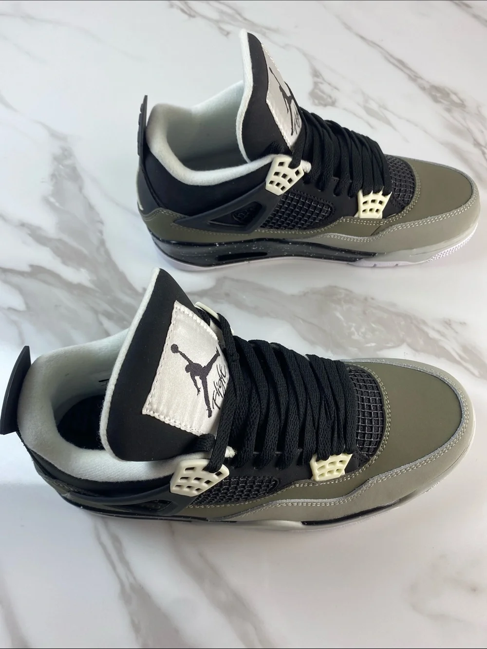 Jordan Retro 4 Sneakers in Olive Green, Black, Cream